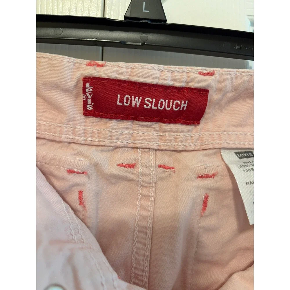 Levis Low Slouch Cargo Pants Womens Small Pink Cotton Utility Relaxed Trousers